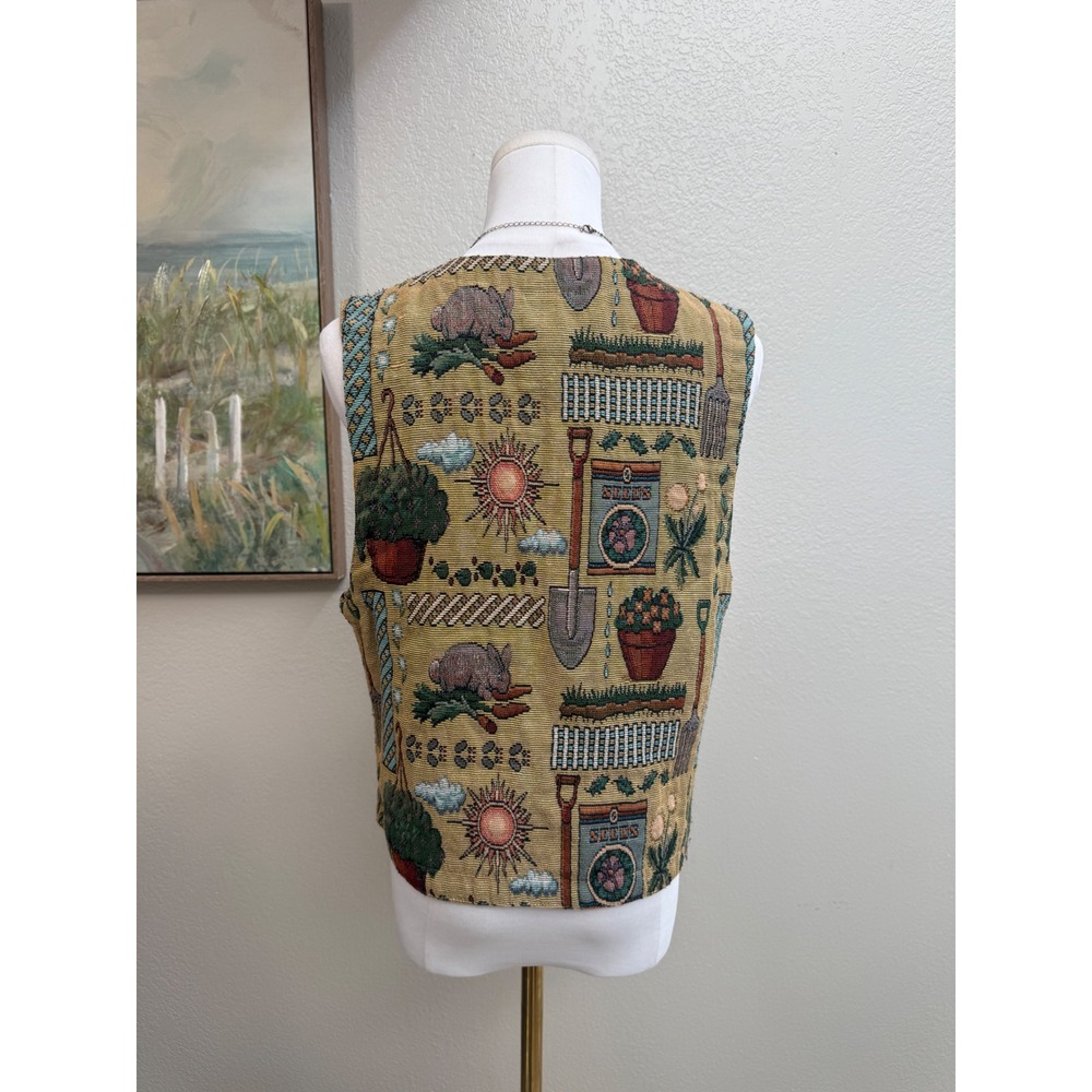 Vintage 90s Garden Tapestry Vest Made in USA - Picture 3 of 7